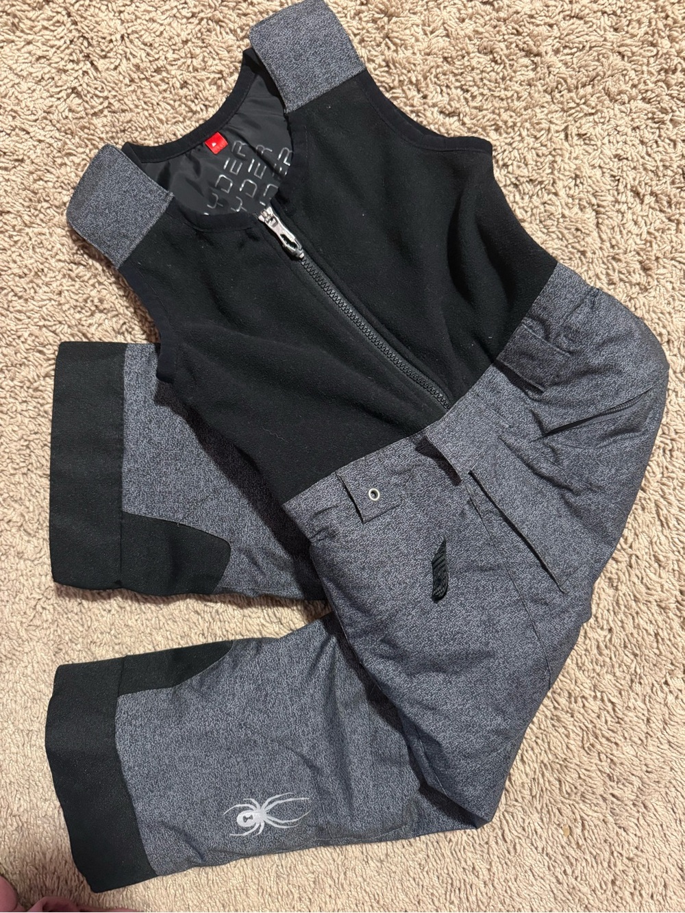 Spyder Black and Heather Gray Kids Ski Bodysuit